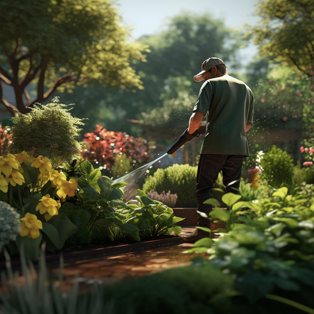 Jardinier qui arrose des plantes