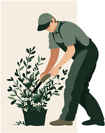 Paysagiste qui coupe une plante