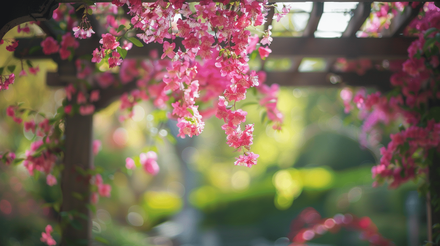 Plante rose grimpante sur pergola