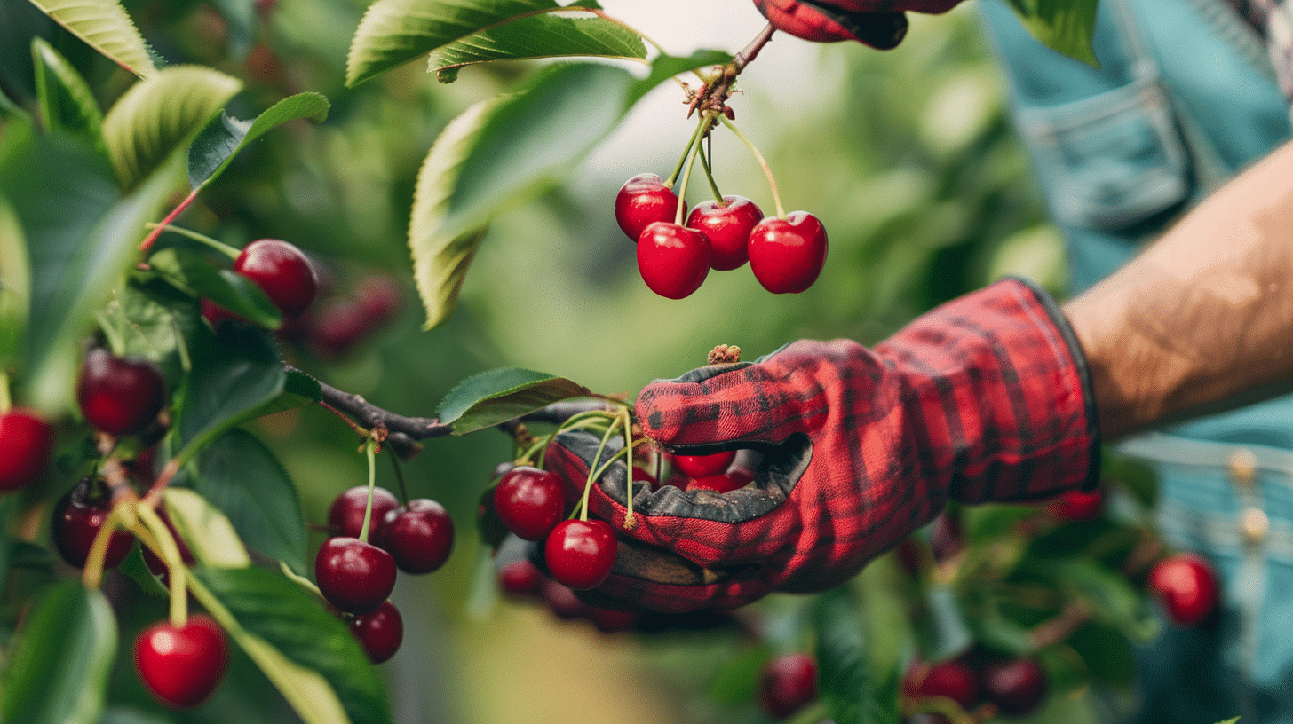 Paysagiste qui cueille des cerises