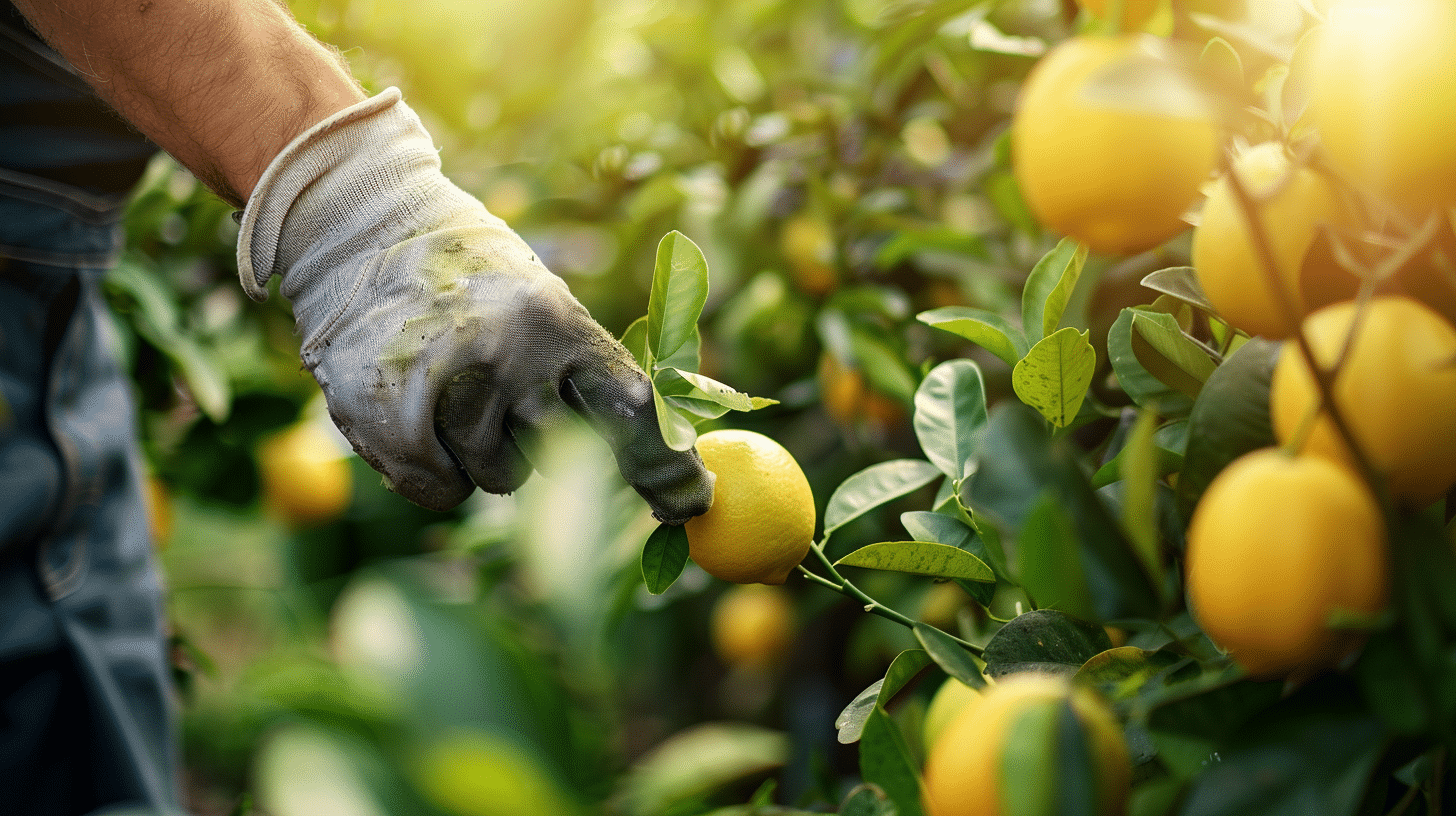 Jardinier qui s'occupe des citronniers