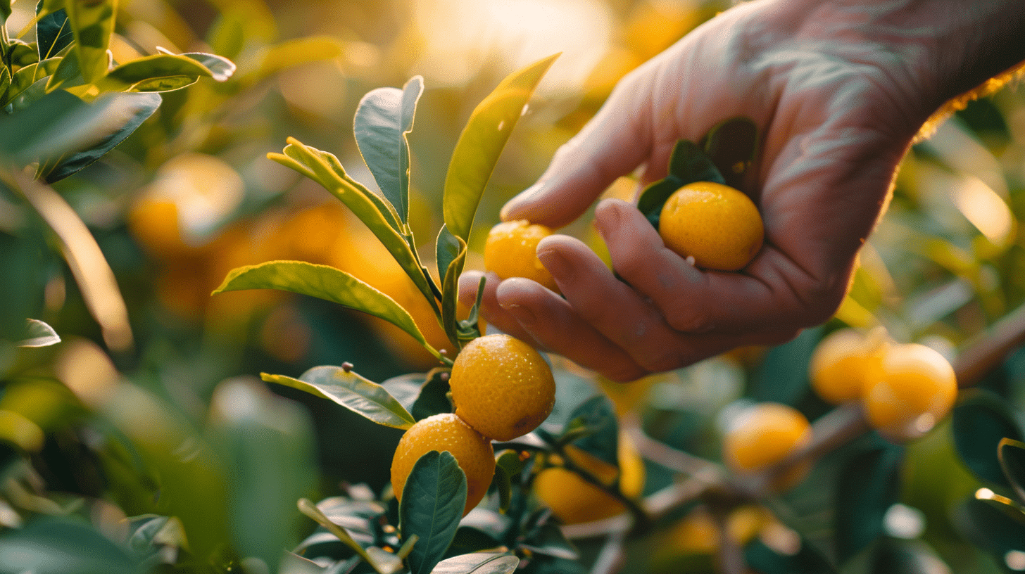 Jardinier qui récolte du kumquat