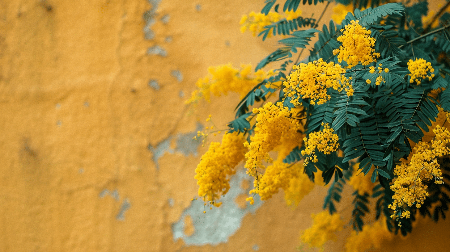 Un mimosa devant un mur